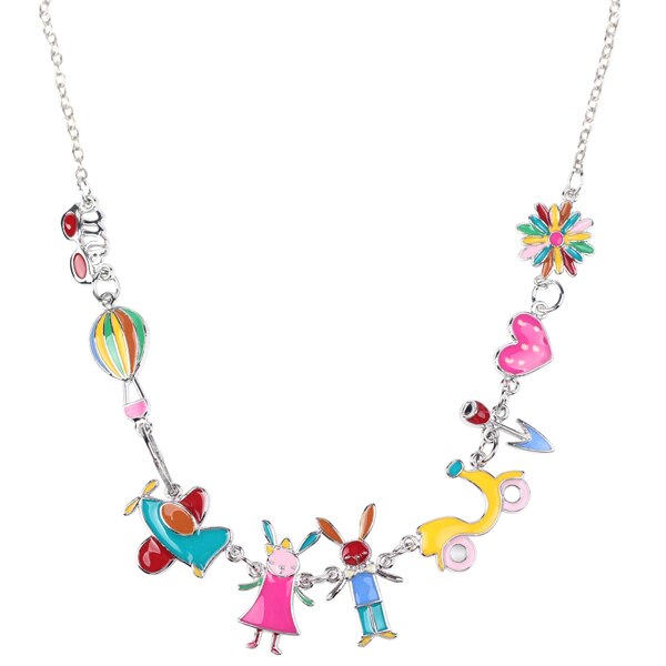 Bonsny Maxi Alloy Rabbit PLANE  Necklace Chain Enamel Jewelry Colorful Pendant 2021 Jewelry For Women Statement
