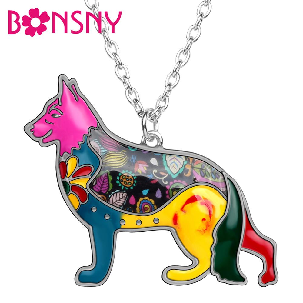 Bonsny Maxi Statement Metal Alloy Enamel Jewelry German Shepherd Dog Choker Necklace Collar Pendant 2016 For Women