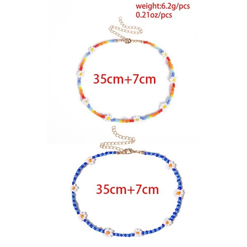 Bosnia Colorful Beaded Necklace Ethnic Style Creative Rice Bead Weave Short Necklace Flower Geometric Chain Ladies Jewelry 2021