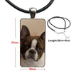 Boston Terrier Dog In Green For Girls Gift Glass Cabochon Choker Pendant Rectangle Necklace Steel Color Jewelry