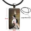 Boston Terrier Dog In Green For Girls Gift Glass Cabochon Choker Pendant Rectangle Necklace Steel Color Jewelry