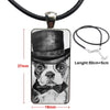 Boston Terrier Dog In Green For Girls Gift Glass Cabochon Choker Pendant Rectangle Necklace Steel Color Jewelry