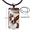 Boston Terrier Dog In Green For Girls Gift Glass Cabochon Choker Pendant Rectangle Necklace Steel Color Jewelry