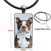 Boston Terrier Dog In Green For Girls Gift Glass Cabochon Choker Pendant Rectangle Necklace Steel Color Jewelry