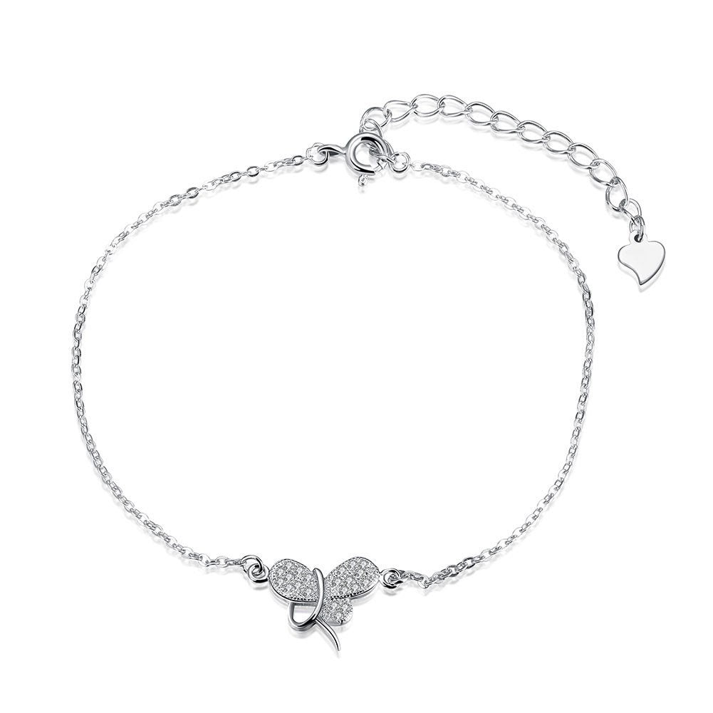 Bowknot CZ Circle 925 Sterling Silver Bracelet