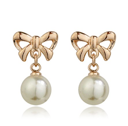 Bowknot Simulated Pearl beads Elegant Stud Earrings Rose Gold Color Fashion Brand Party Jewelry For Women Gift brincos E116 E117