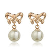Bowknot Simulated Pearl beads Elegant Stud Earrings Rose Gold Color Fashion Brand Party Jewelry For Women Gift brincos E116 E117