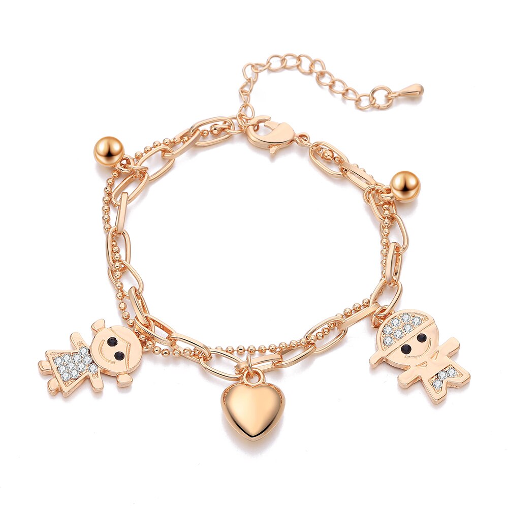 Boy Girl Heart Charms Bracelet Bangle For Women Gold Silvery Multi link Chain Bracelet Jewelry 2022 Lovely Friend Christmas Gift