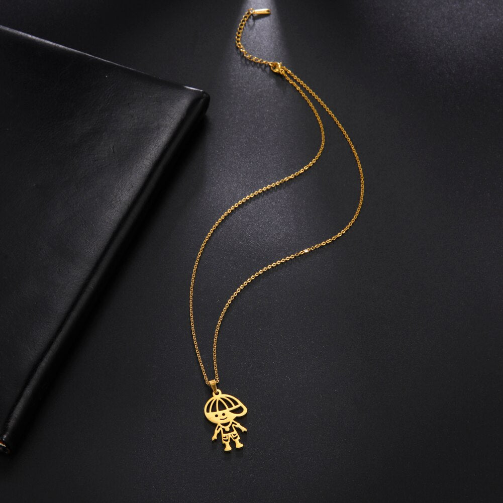 Boy Hippop Punk Necklace Kid Child Baseball Cap Gold Color Stainless Steel Chain Choker Pendant Gift For Woman Man Jewelry