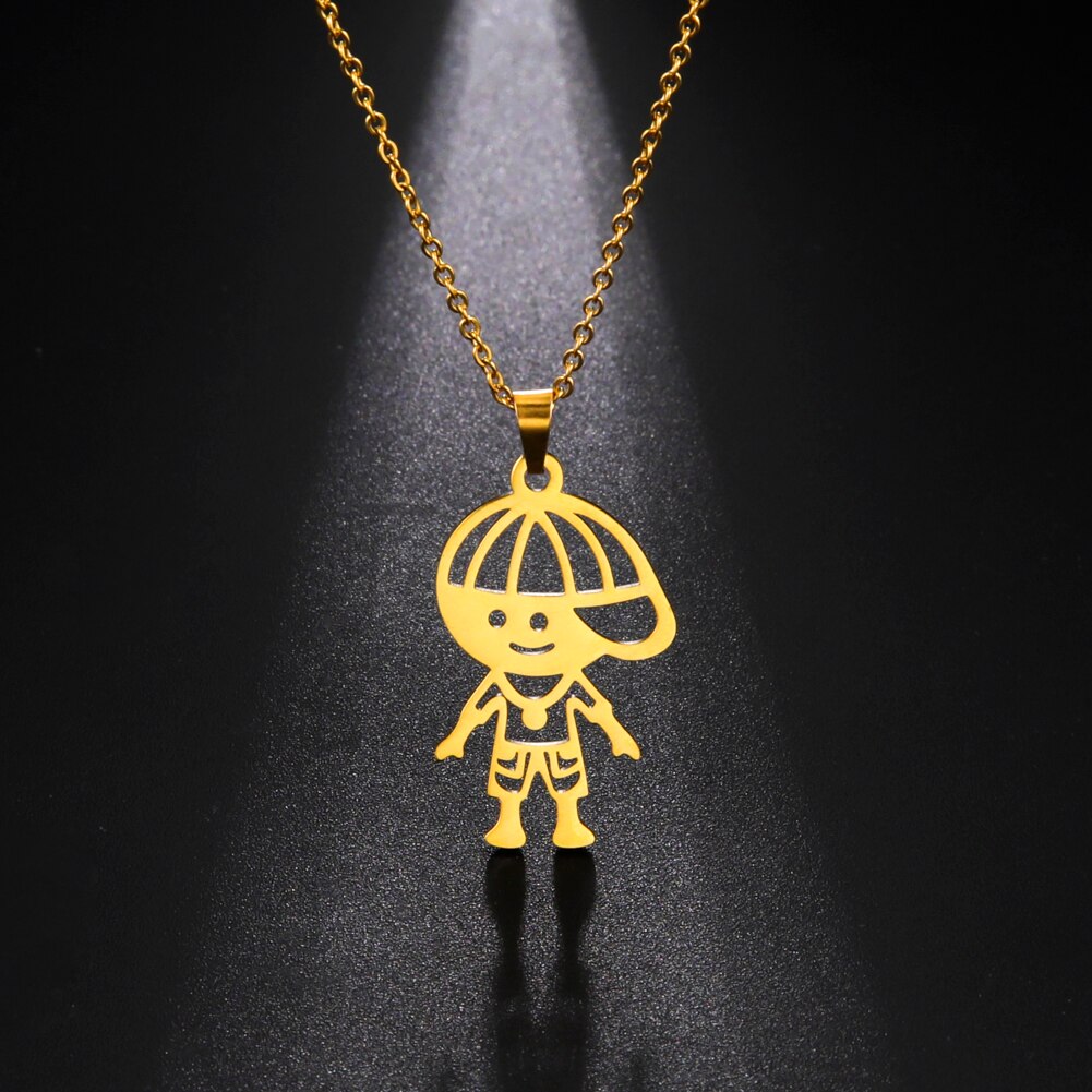 Boy Hippop Punk Necklace Kid Child Baseball Cap Gold Color Stainless Steel Chain Choker Pendant Gift For Woman Man Jewelry