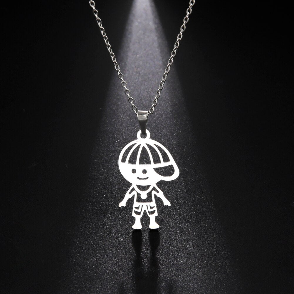 Boy Hippop Punk Necklace Kid Child Baseball Cap Gold Color Stainless Steel Chain Choker Pendant Gift For Woman Man Jewelry