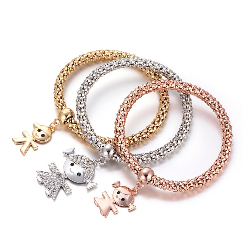 Boy and Girl Charm Zircon Bracelet Elastic Chain Pendant  Bracelet For Women Friendship Couples Gift Adjustable Jewelry 3Pcs/Set