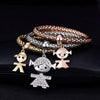 Boy and Girl Charm Zircon Bracelet Elastic Chain Pendant  Bracelet For Women Friendship Couples Gift Adjustable Jewelry 3Pcs/Set
