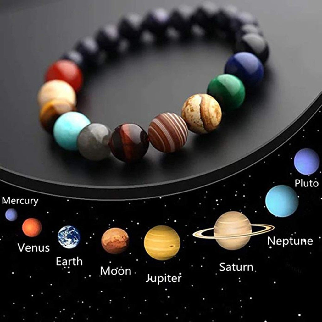 Bracelet Homme Bijoux Femme Unquie Creative Solar System Eight Planet Themed Natural Stone Beaded Bracelet Trendy Jewelery