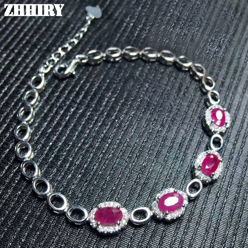 Bracelet Natural Red Ruby Gemstone Genuine Solid 925 Sterling Silver Wome ZHHIRY