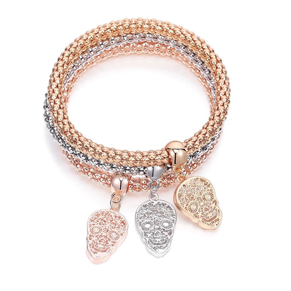 Bracelet Set 3Pcs Crystal Charm Bracelet Hollow Bone Shape Bracelets For Women Female Jewelry 2022 Gifts