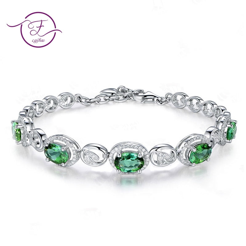 Bracelet for Women Bangles Sterling Silver 925 Fine Jewelry Oval Green Korean Style Cute For Party Love Gifts