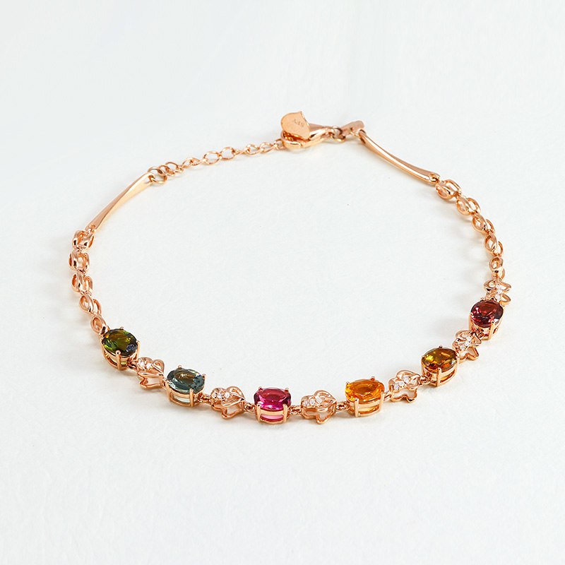Bracelet solid 18k rose gold 1.886ct natural toumaline with 0.063ct diamond Bracelet for women   fine jewelry