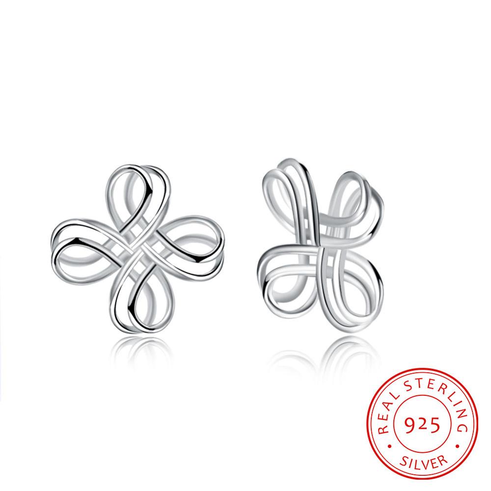 Braided Design 100% 925 Sterling Silver Stud Earrings Metallic Earrings For Women Ladies Party Ethnic Jewelry (Lam Hub Fong)