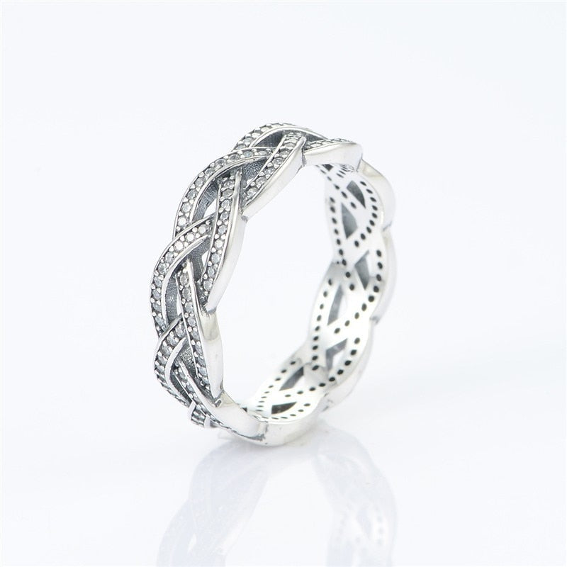 Braided Ring with CZ Compatible with Brand Jewelry Newest 100% 925 Sterling Silver Ring European Women style DIY Fine Jewelry