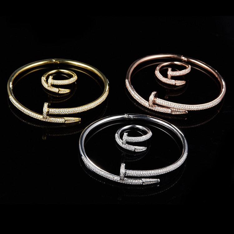 Brand 925 Sterling Silver zircon nail Bangle For Women one loop bracelet Fine Jewelry Female Infinity Bijoux Cocktail