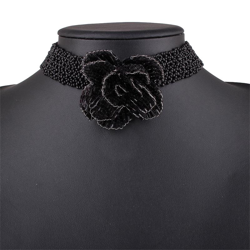 Brand Black Seed Bead Handmade Flower Necklace Cute Simple Blue Ethnic Bohemian Necklaces Women Designer Trendy