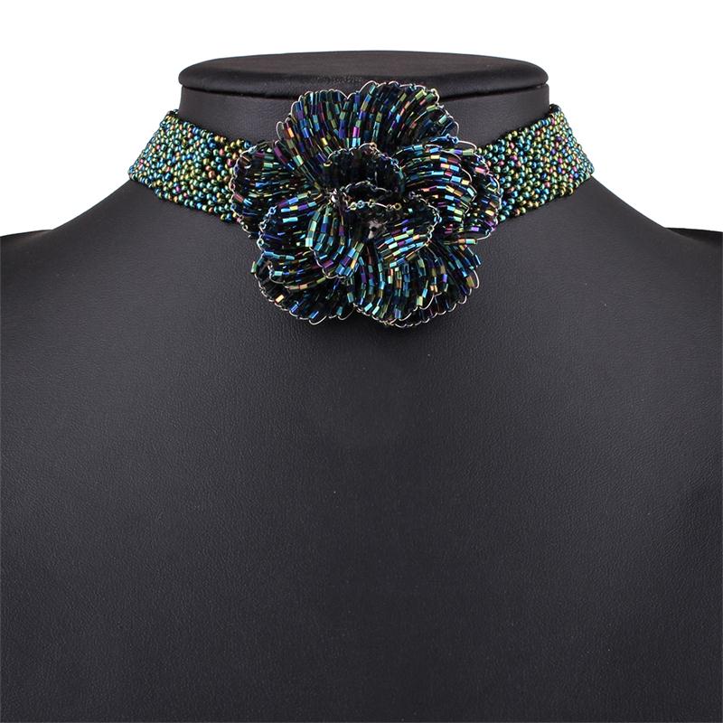 Brand Black Seed Bead Handmade Flower Necklace Cute Simple Blue Ethnic Bohemian Necklaces Women Designer Trendy
