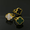 Brand Four Leaf Clover Wedding Rings For Women Titanium Steel Green Malachite Ceramic Shell Rings Designer Gold Jewellery