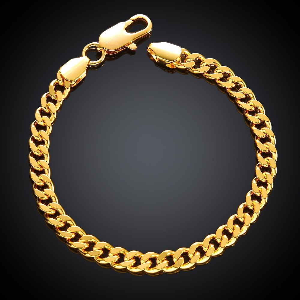 Brand Gold Color Bracelets Trendy 20CM 6MM Cuban Link Hand Chain Bracelet Bileklik Pulseras Men Jewelry Bijoux Male Gift