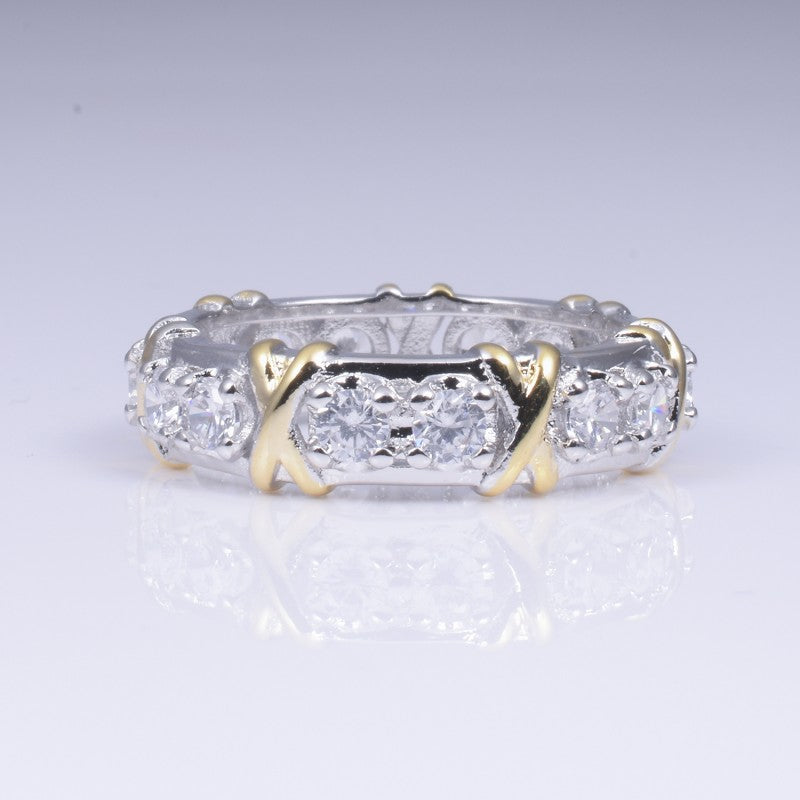 Brand Jewelry Lady's 925 Sterling Silver pink Tanzanite Couple rings Yellow Gold Cross Eternal Wedding Ring for Women size 5-12