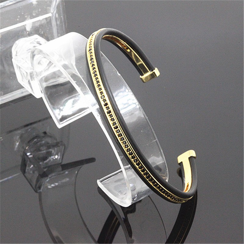 Brand Men Anil Arjanda Bangles Micro Pave Black CZ & Charm Cuff Bangle Open Bangle Bracelets for Men Women Jewelry