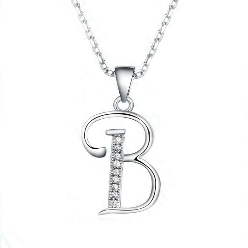 Brand New 26 Letters Necklace Pendant Real 925 Sterling Silver Inl AAAAA Cubic Zircon Charm Ladies Necklace Pendant No Chain
