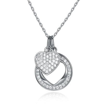 Brand New 925 Sterling Silver Heart-Shaped White Gold & Rose Gold Color Pendant Necklace For Women Party Fine Jewelry