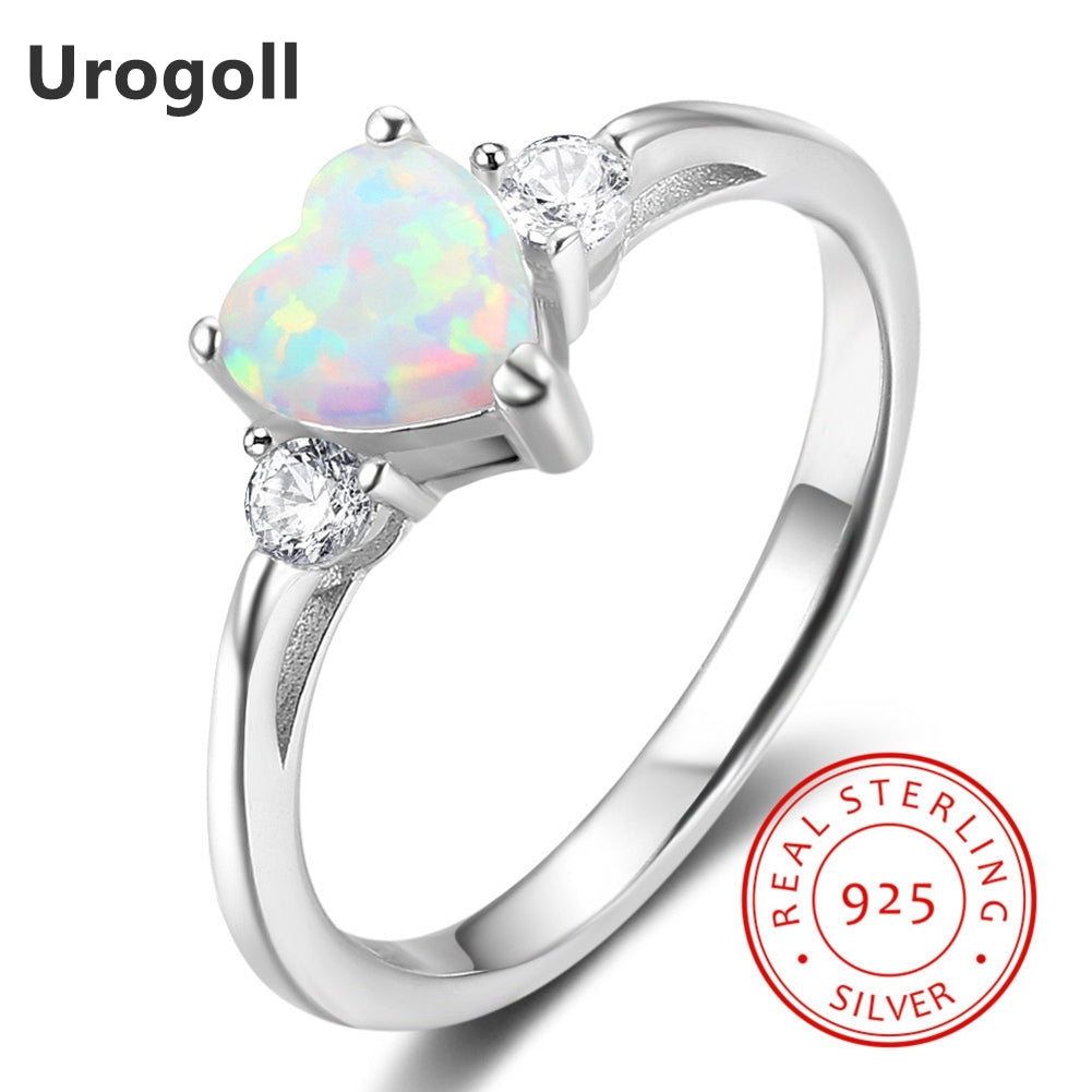 Brand New Fine Jewelry White Fire Opal Heart Ring Fashion Jewelry Solid 925 Sterling Silver Zirconia Rings for Women Gift