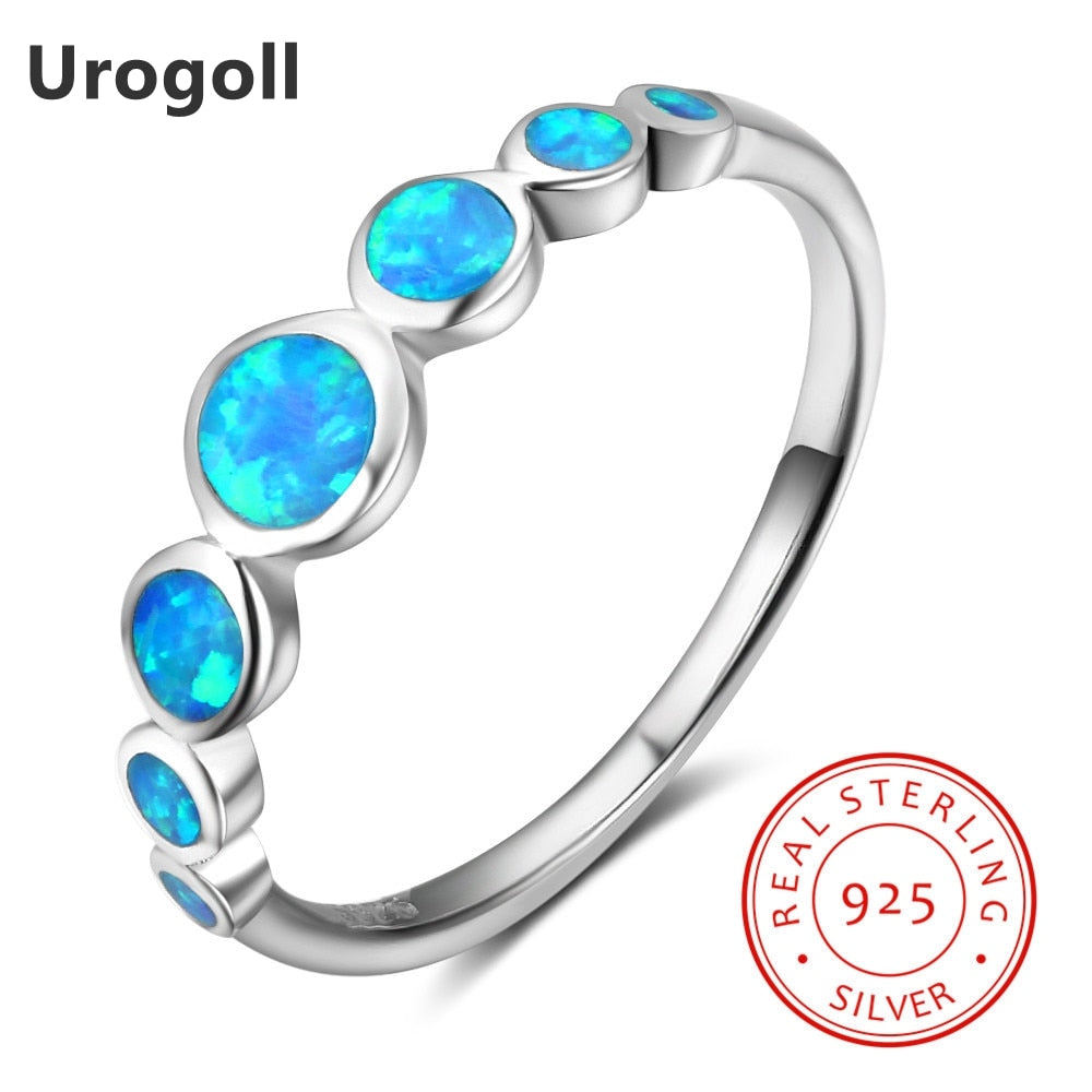 Brand New Genuine 925 Sterling Silver Fine Jewelry Blue Opal Rings For Women Engagement Wedding Jewelry Gifts