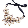 Brand Rhinestone Gem Crystal Big Flowers Choker Necklaces Statement Maxi Necklaces Black Ribbon Adjustable Collar Necklaces