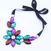 Brand Rhinestone Gem Crystal Big Flowers Choker Necklaces Statement Maxi Necklaces Black Ribbon Adjustable Collar Necklaces