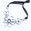 Brand Rhinestone Gem Crystal Big Flowers Choker Necklaces Statement Maxi Necklaces Black Ribbon Adjustable Collar Necklaces