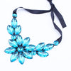 Brand Rhinestone Gem Crystal Big Flowers Choker Necklaces Statement Maxi Necklaces Black Ribbon Adjustable Collar Necklaces