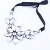 Brand Rhinestone Gem Crystal Big Flowers Choker Necklaces Statement Maxi Necklaces Black Ribbon Adjustable Collar Necklaces