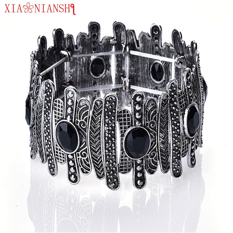 Brand Originality Vintage Charm Stretch Wide Bracelets & Bangles For Women Bohemia Cuff Bracelet Embellishment Crystal Jewelry