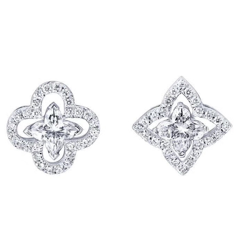 Brand Pure 925 Sterling Silver Jewelry For Women Flower Earrings Cubic Zirconia Four Leaf Lotus Stud Earring Party Earrings 15MM