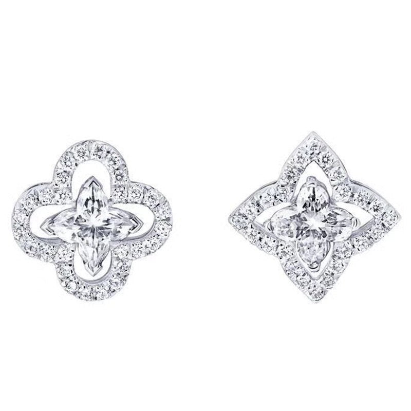 Brand Pure 925 Sterling Silver Jewelry For Women Lotus Flower Earrings Flower Earrings Luck Clover Design Wedding Party Earrings