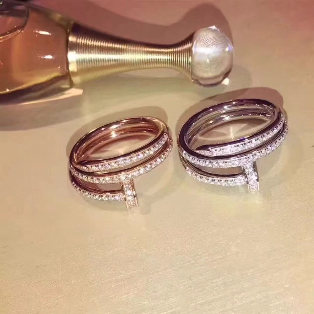 Brand famous replica jewelry nail ring 925 silver jewelry rose gold 3A zircon women fashion two layer wedding love ring