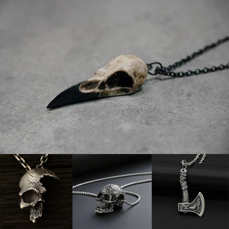 Brand 3D Crow Skull Men's Skull Necklace Pendant Magpie Gothic Halloween Gift Bird Skull Necklace Punk Hip Hop Jewelry