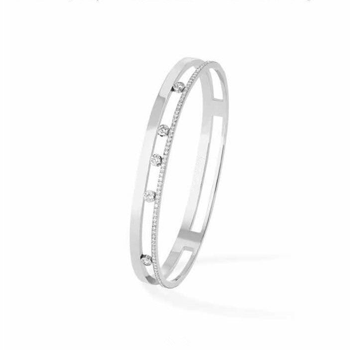 Brand pure 925 sterling silver jewelry for women three CZ stone bracelet cuff bangle with op quality cz fine jewelry