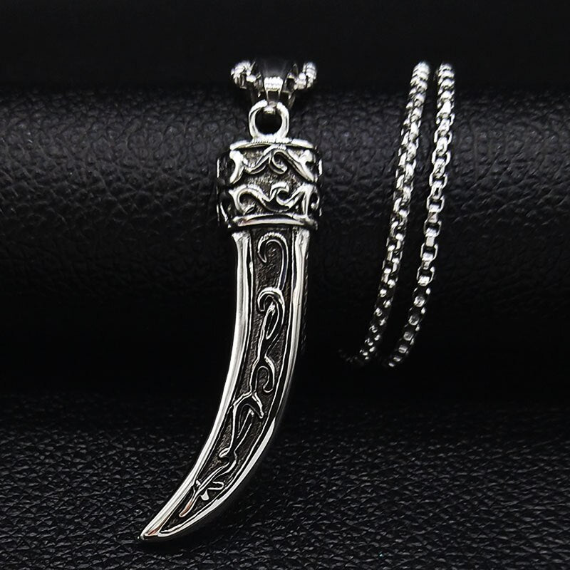 Brave Men Wolf Tooth Spike Stainless Steel Pendant Necklace Men Jewelry Fang Tooth Amulet Long Pendant Necklace Jewlery NZ116S02