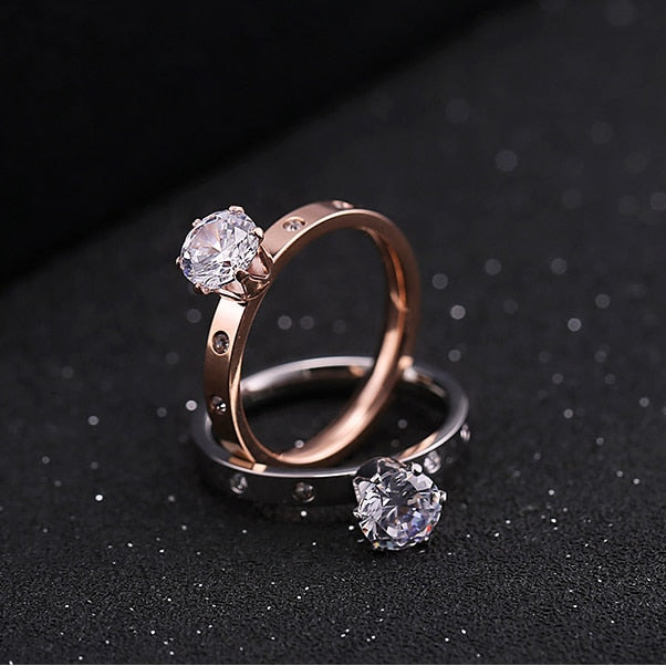 Bridal Wedding Rings High Quality Titanium Steel 6 Claw 1 Carat Cubic Zirconia Wedding/Engagement rings for Women Cheap