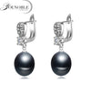 Bridal real 925 silver drop pearl earring for women,natural black pearl earrings daughter gift