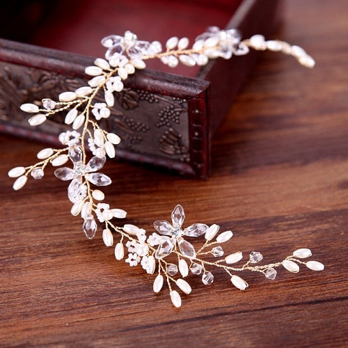 Bride Hair Band Pearl Wedding Jewelry Headband Handmade Bridal Accessories  Rhinestone Flower Bride Tiara Women's Hair Jewelry